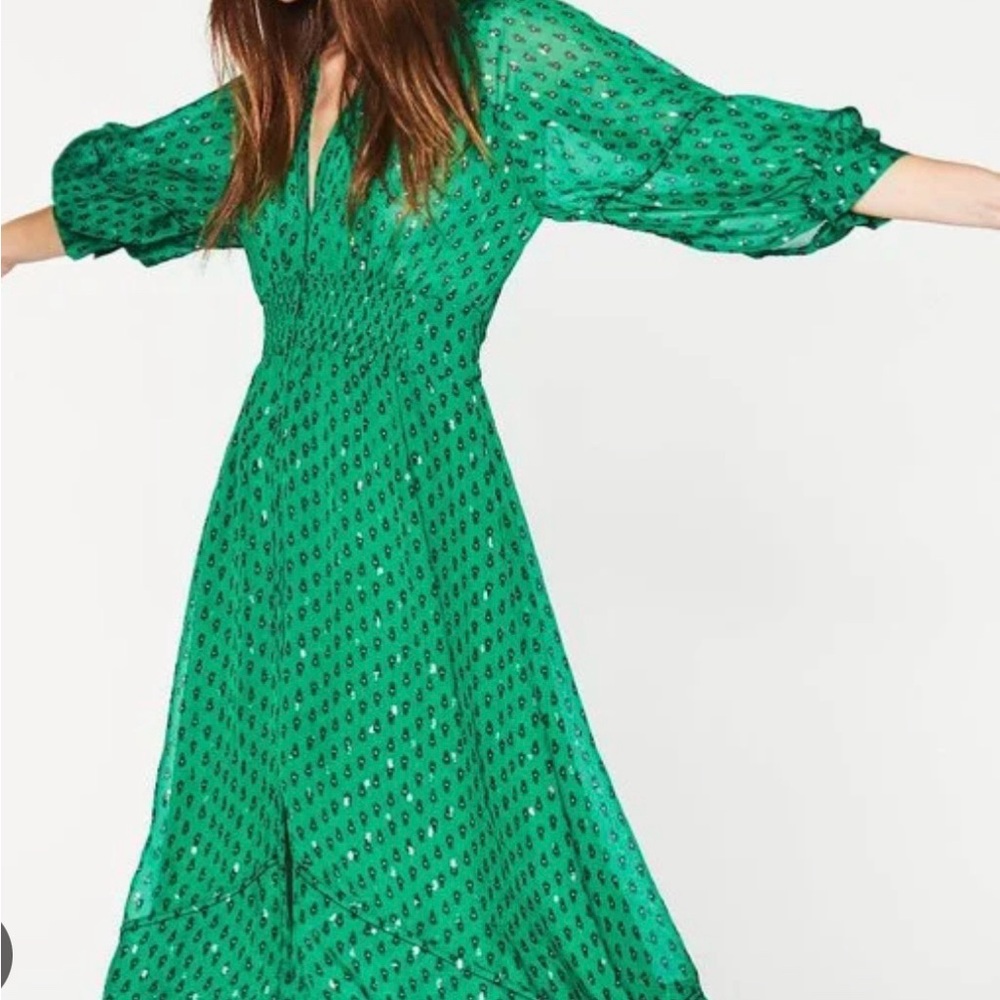 ba & sh Elegant Green Patterned Dress